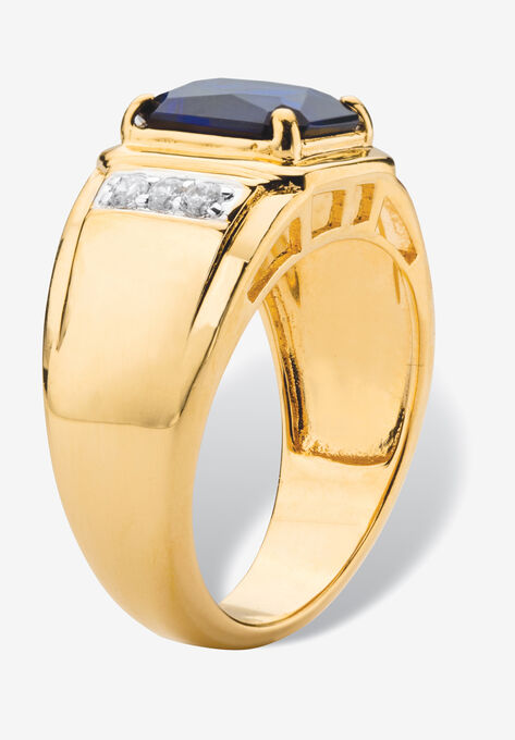 Men's 18K Gold-plated Diamond and Sapphire Ring, , on-hover image number null