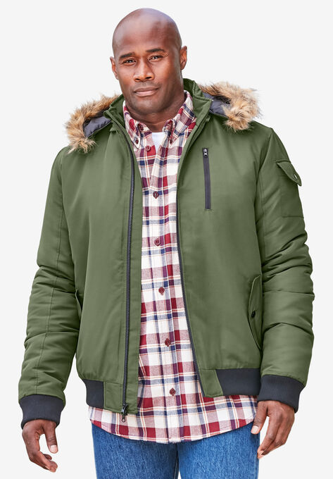 Totes® Fur Hood Bomber Jacket, OLIVE GREEN, hi-res image number null