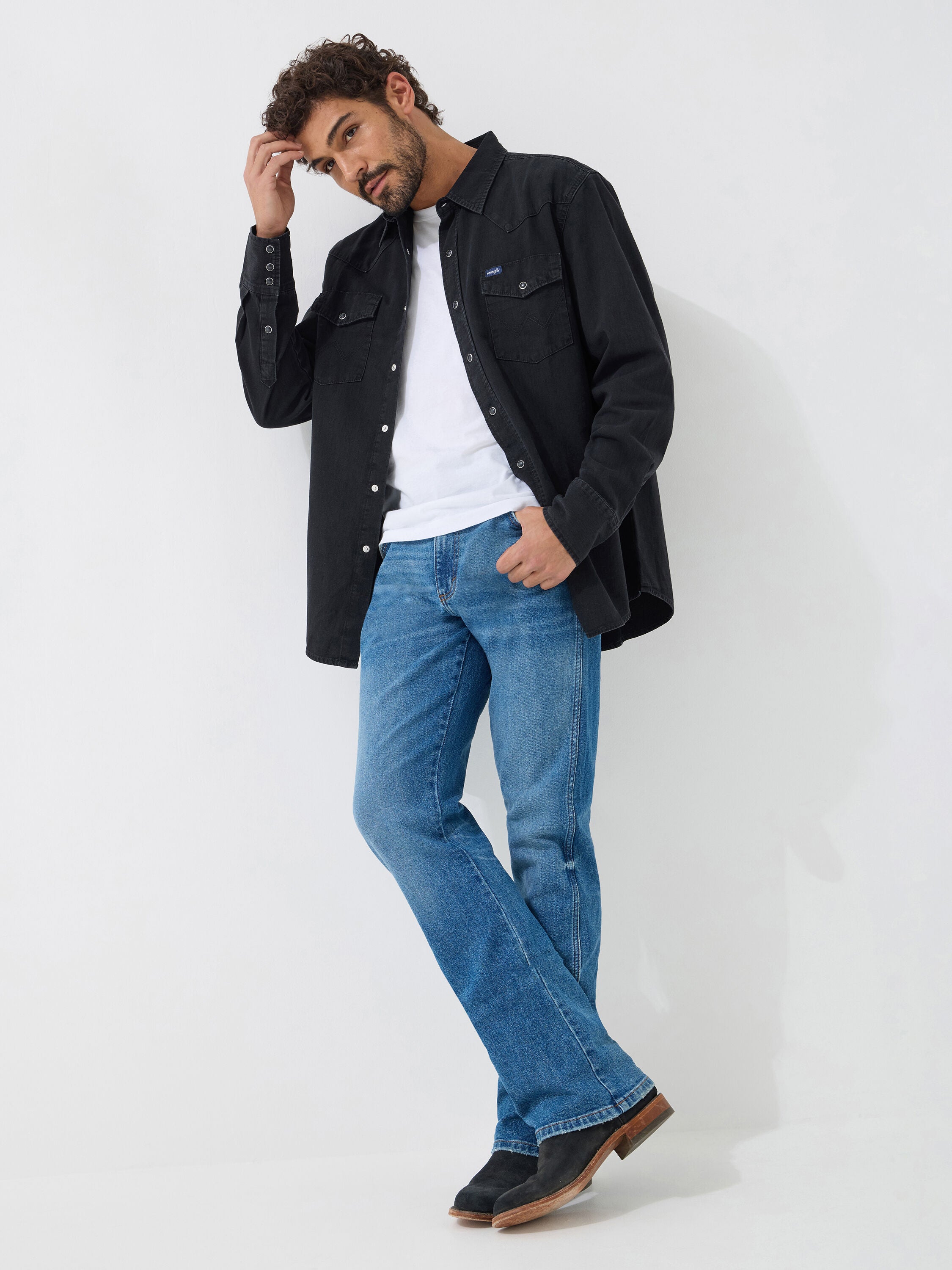 Wrangler Classic Denim Western Snap Shirt, BLACK, alternate image number 11