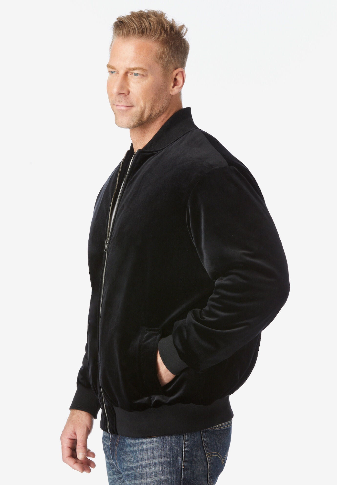 Velour Bomber Jacket - Soft Full Zip Outerwear, 4460880