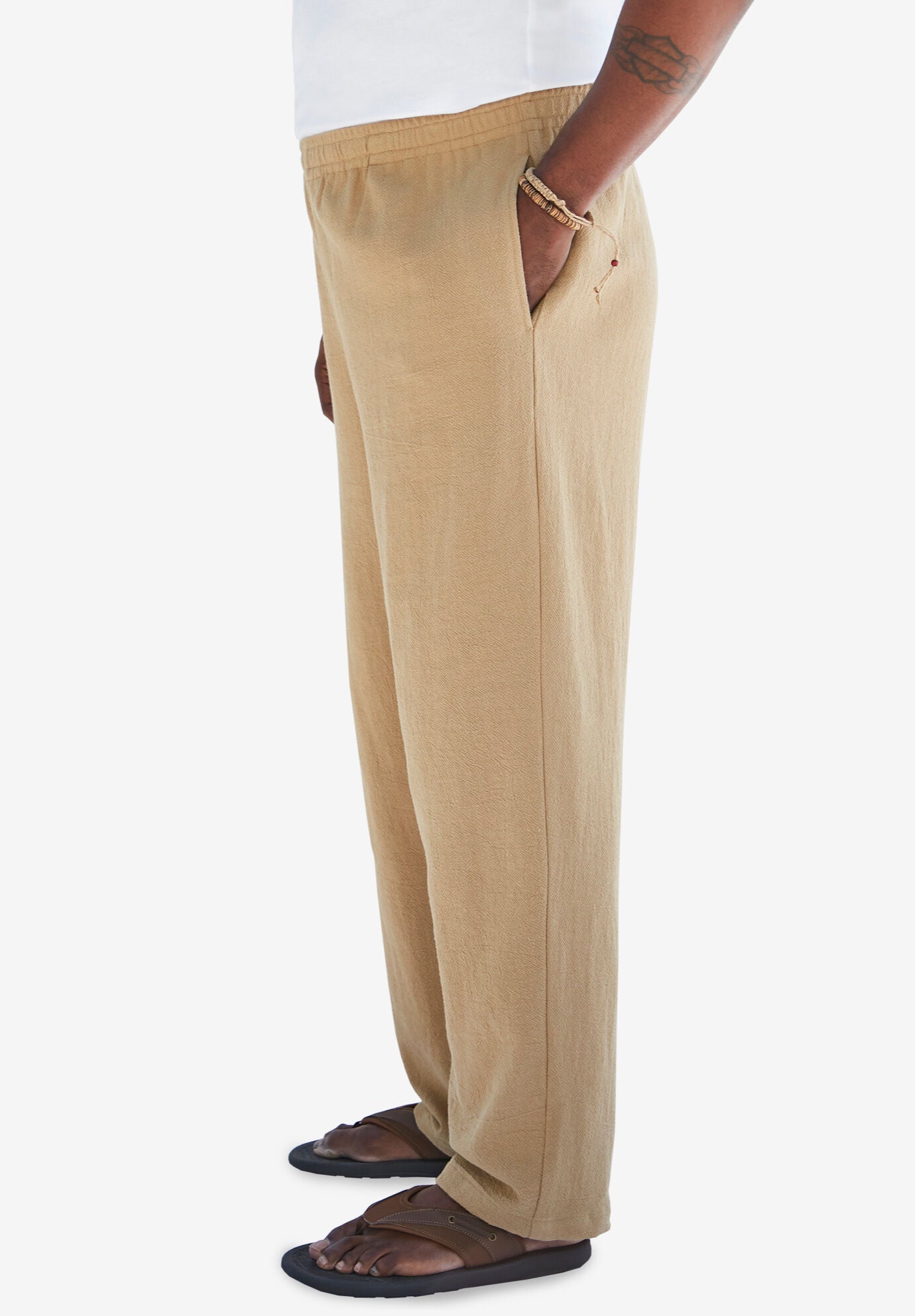 Washed Double Gauze Elastic Waist Pants