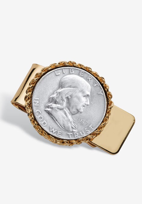 Men'S Commemorative Genuine Half Dollar Money Clip In Yellow Goldtone, 1957, hi-res image number null