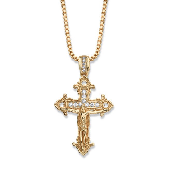 Men's .33 Cttw. Cubic Zirconia Gold-Plated Crucifix Pendant Necklace 22 inches, WHITE, hi-res image number null