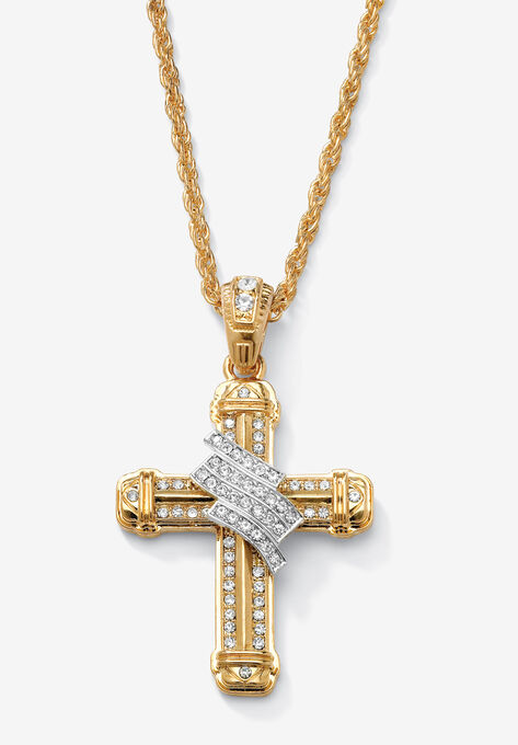 Gold Tone Wrapped Cross Pendant 24" Chain, GOLD, hi-res image number null