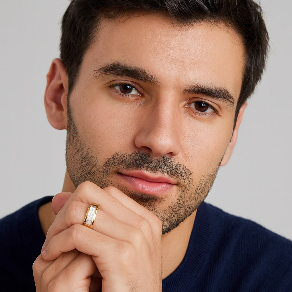 Men&#39;s 1/8 Cttw. Pave Gold-Plated Sterling Silver Diamond Wedding Band, WHITE, alternate image number 2