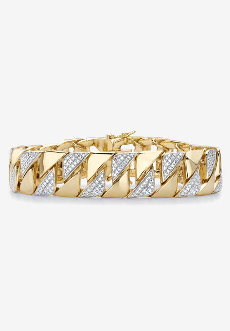 Men's Yellow Gold Plated Diamond Accent Link Bracelet (14.5mm), 9.5 inches, GOLD, hi-res image number null