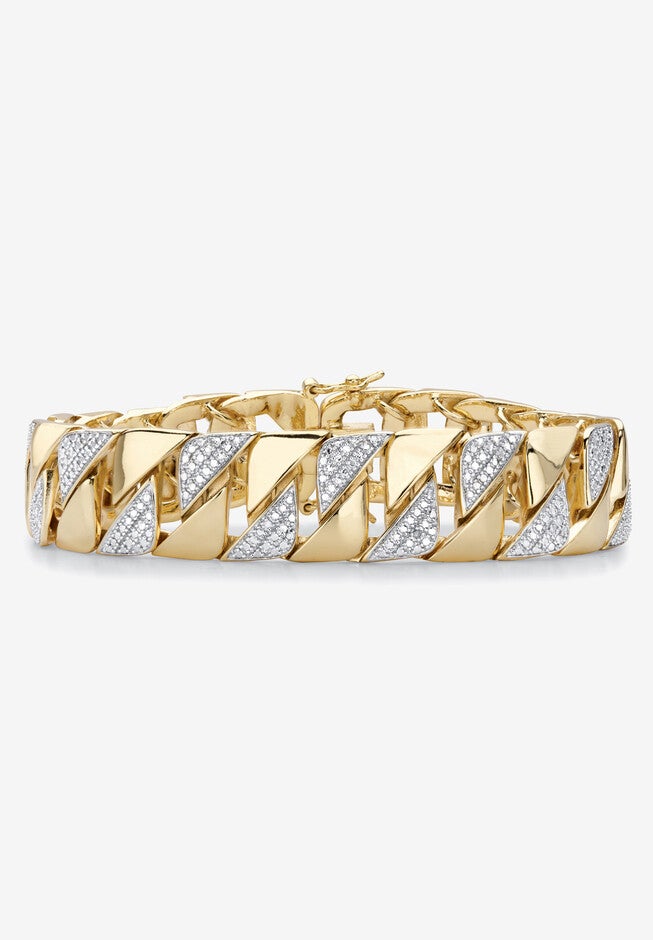 Men's Yellow Gold Plated Diamond Accent Link Bracelet (14.5mm), 9.5 inches, GOLD, hi-res image number 0