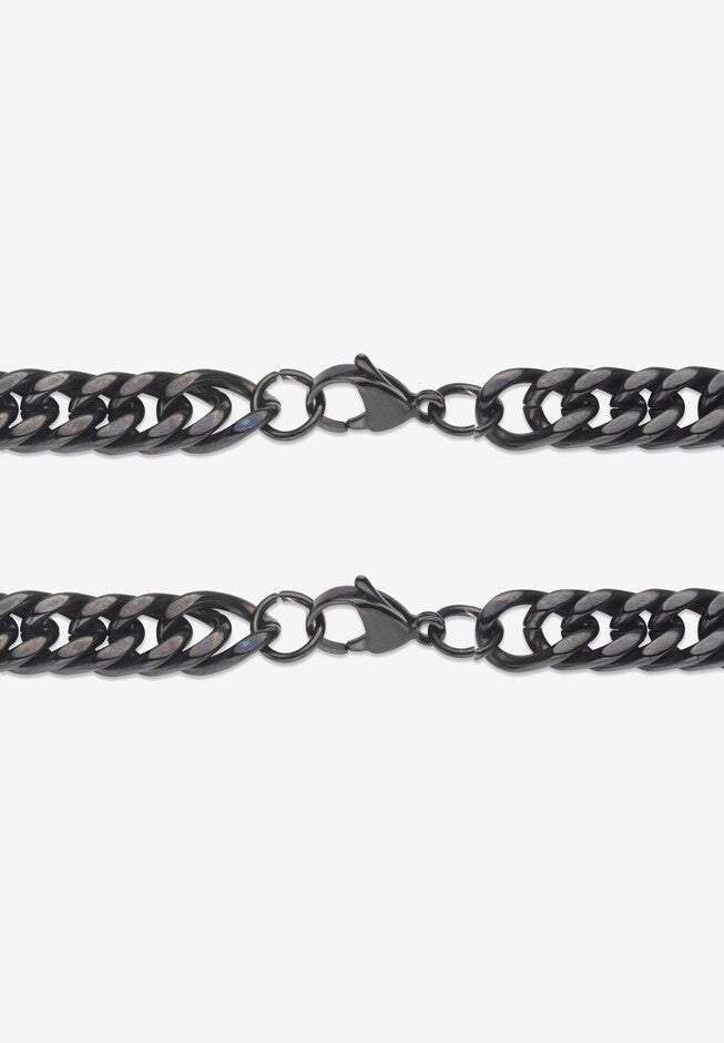 Men'S 2 Piece Curb-Link Black Ion-Plated Stainless Steel Chain Set 24 inches & 9 inches Lengths, , on-hover image number 1