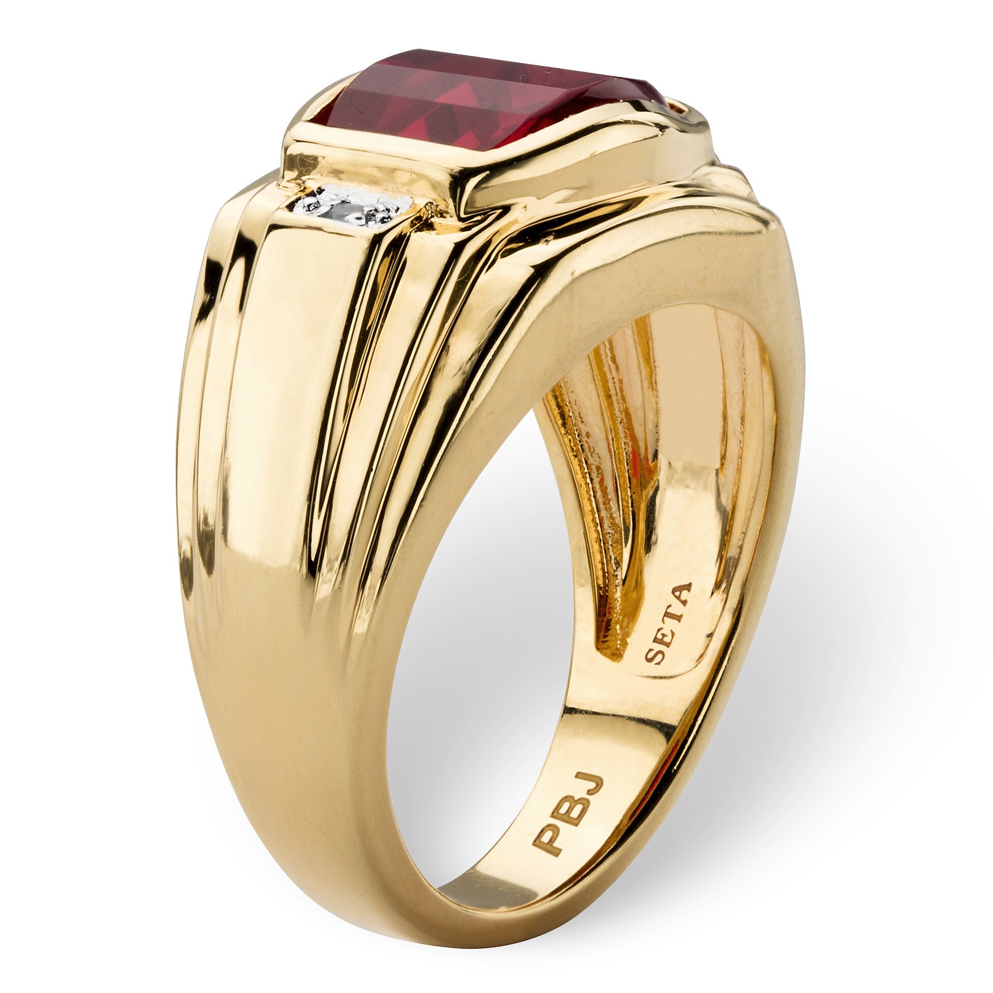 Men&#39;s 2.77 TCW Created Red Ruby and Diamond Accent 18k Gold-Plated Ring, RED, on-hover image number 1