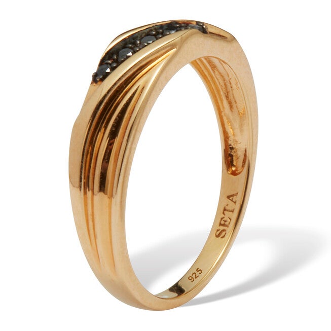 Men's .1 TCW Black Diamond Single-Row Gold Over Silver Ring, BLACK, on-hover image number null