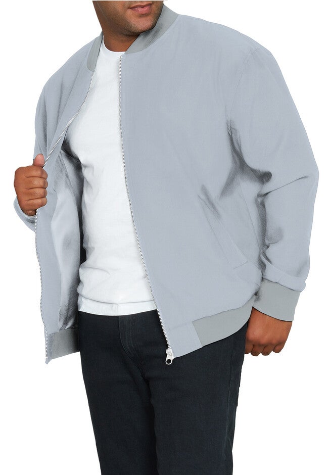 Full Zip Stretch Bomber Jacket, SILVER, hi-res image number 0