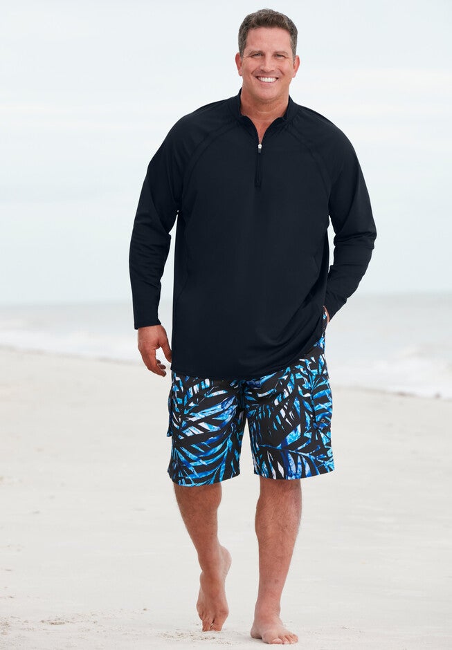 Long Sleeve 1/4 Zip Mock Neck Swim Top, , alternate image number null