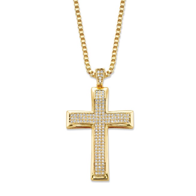 .65 Cttw.Gold-Plated Round Cubic Zirconia Cross Pendant Necklace 20 inches, WHITE, hi-res image number null