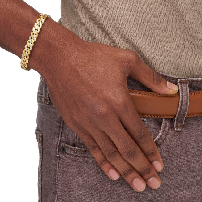 Men's Diamond Accent Gold-Plated Angled Curb-Link Bracelet 8.5 inches, WHITE, alternate image number null