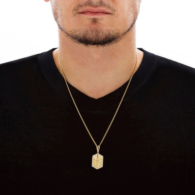 Men's .15 Cttw. Yellow Gold-Plated Pavé Cubic Zirconia Crucifix Necklace 22 inches, WHITE, alternate image number 2