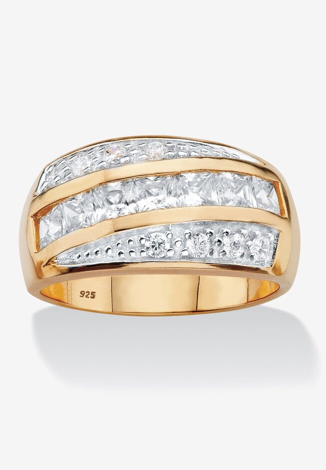 Men's Yellow Gold over Sterling Silver Square Cut Ring Cubic Zirconia (1.32 cttw), CUBIC ZIRCONIA, hi-res image number null