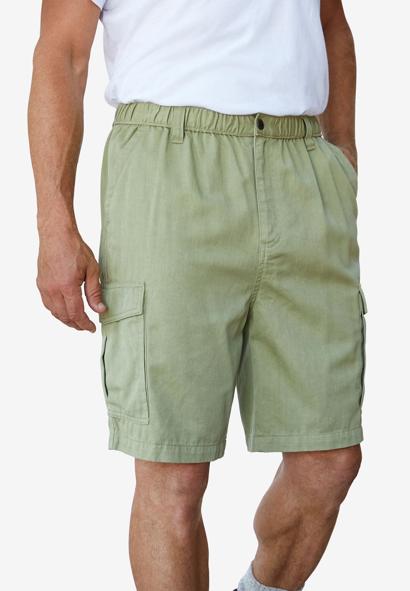 Men s Big Tall Renegade 9 Full Elastic Waist Cargo Shorts by Boulder Creek in British Khaki Size 3XL