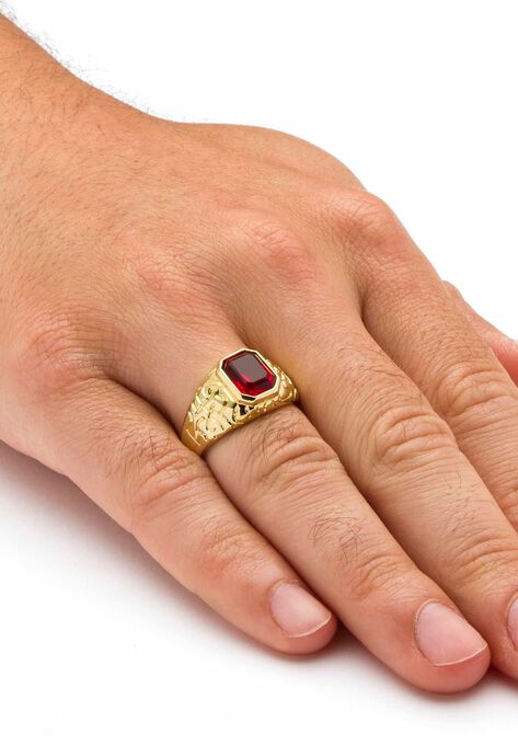 Yellow Gold Plated Simulated Red Ruby Nugget Style Ring, , alternate image number null