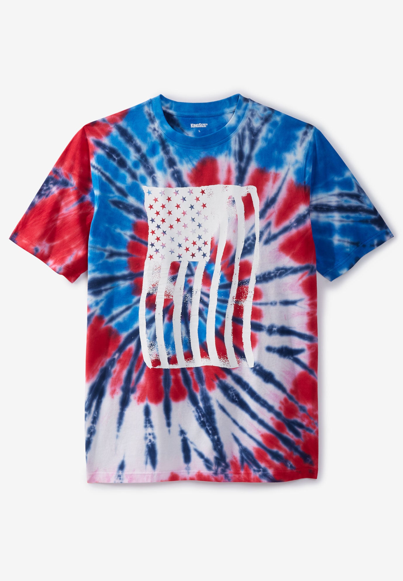 Tie-Dye Graphic Tee with Chest Print, American Flag Tie Dye | King Size
