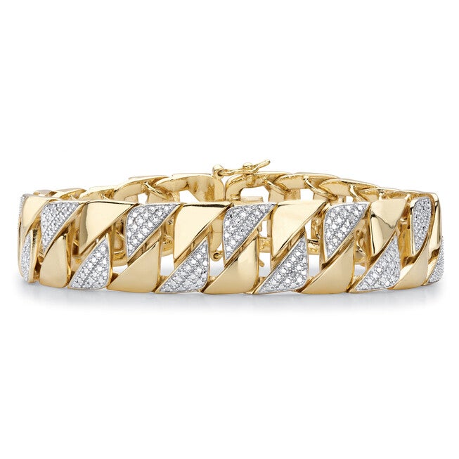 Men's Diamond Accent 18k Gold-Plated Two-Tone Interlocking-Link Bracelet 8.5 inches, WHITE, hi-res image number 0