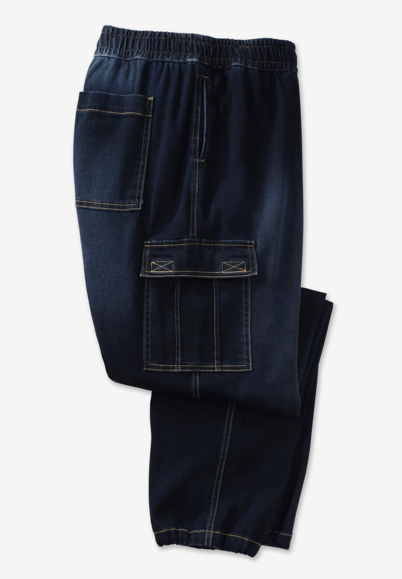 Pull-on Adjustable Denim Sweats, INDIGO, on-hover image number 1