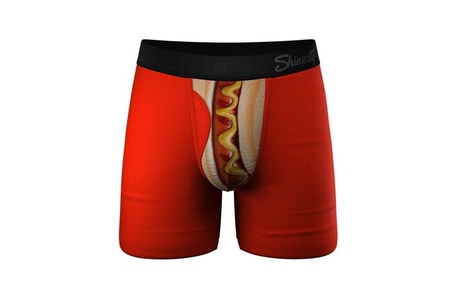 The Coney Islands | Hot Dog Ball Hammock Pouch Underwear With Fly, RED, hi-res image number null