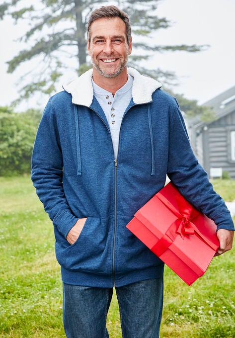 Sherpa-Lined Fleece Zip Hoodie | King Size