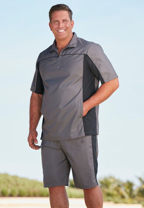 Quarter Zip Short Sleeve Colorblock Tracksuit, , alternate image number null