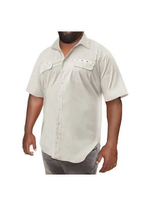 Spike Trim Short Sleeve Shirt, TAN, hi-res image number null