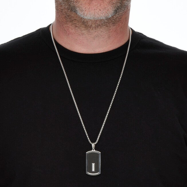 Men's Crystal Black Ion-Plated Stainless Steel Dog Tag Necklace Set 26 Inch, WHITE, alternate image number 2