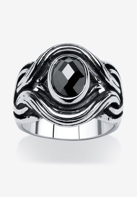 Stainless Steel Antiqued Black Cubic Zirconia Ring, STAINLESS STEEL, hi-res image number null