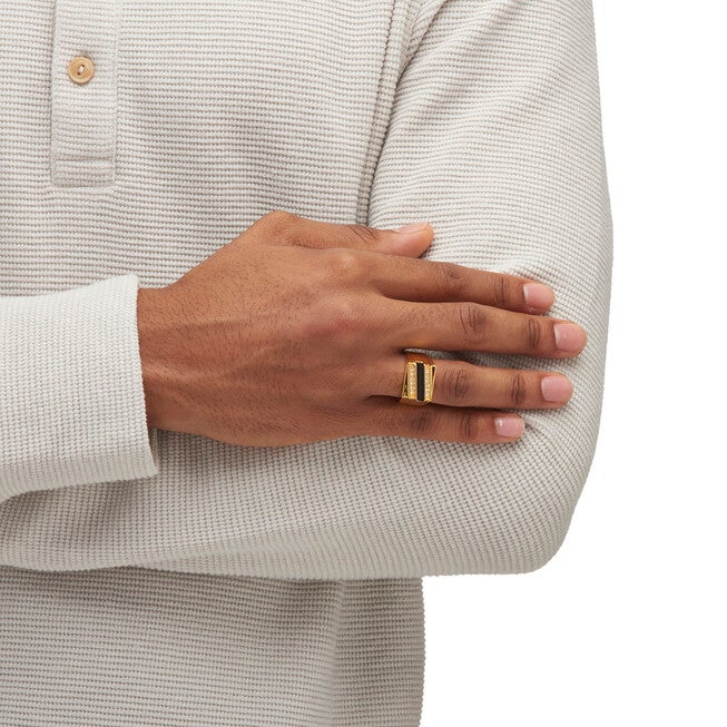 Men's Emerald-Cut Genuine Onyx Crystal Accent Gold-Plated Classic Ring, BLACK, alternate image number 4