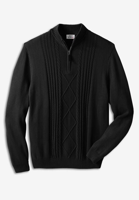 Liberty Blues™ Shoreman's Quarter Zip Cable Knit Sweater, BLACK, hi-res image number null