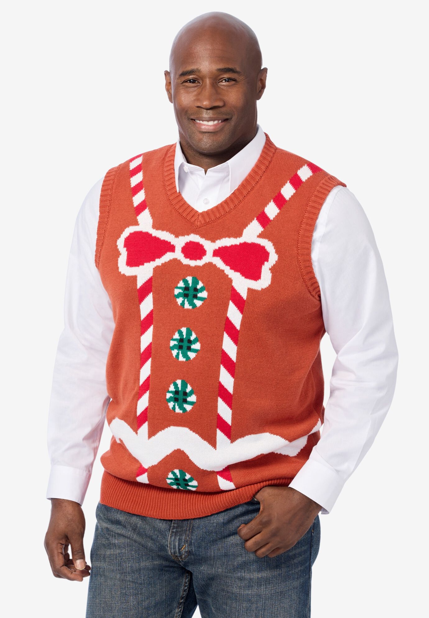Novelty Seasonal Vest, GINGERBREAD MAN, on-hover image number 1