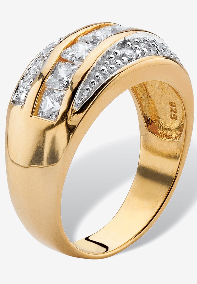 Men's Yellow Gold over Sterling Silver Square Cut Ring Cubic Zirconia (1.32 cttw), , on-hover image number null