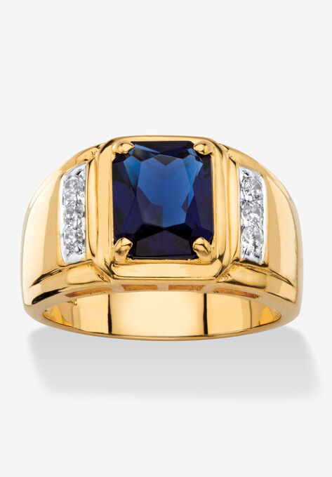 Men's 18K Gold-plated Diamond and Sapphire Ring, DIAMOND SAPPHIRE, hi-res image number null