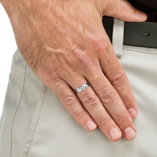 Men's .1 TCW Platinum-Plated Sterling Silver Diamond Band, WHITE, alternate image number null