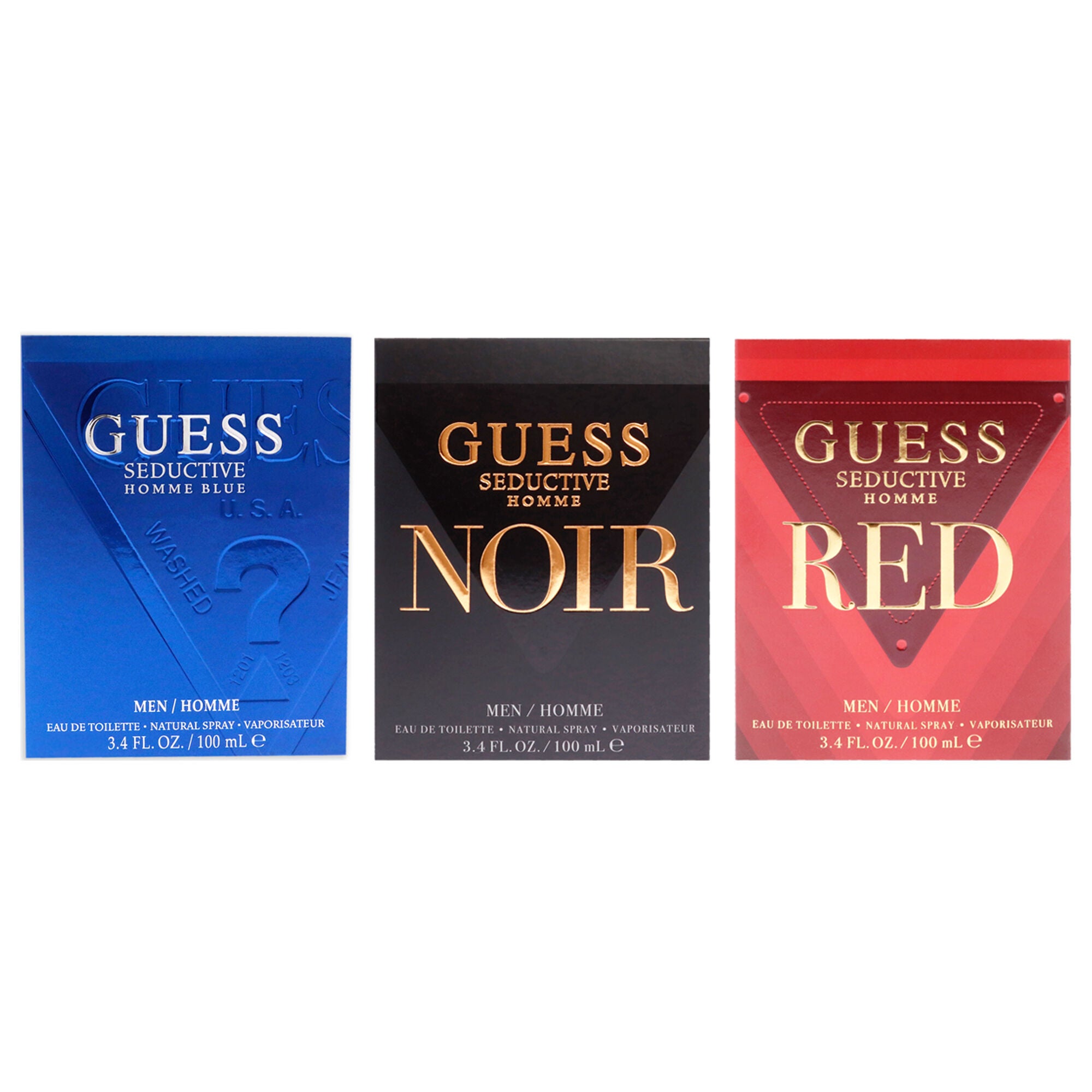 Guess Seductive Kit by Guess for Men - 3 Pc Kit 3.4 oz Seductive Homme Blue EDT Spray, 3.4oz Guess Seductive Homme Noir, 3.4 oz Seductive Red EDT Spray, Clear, alternate image number 4