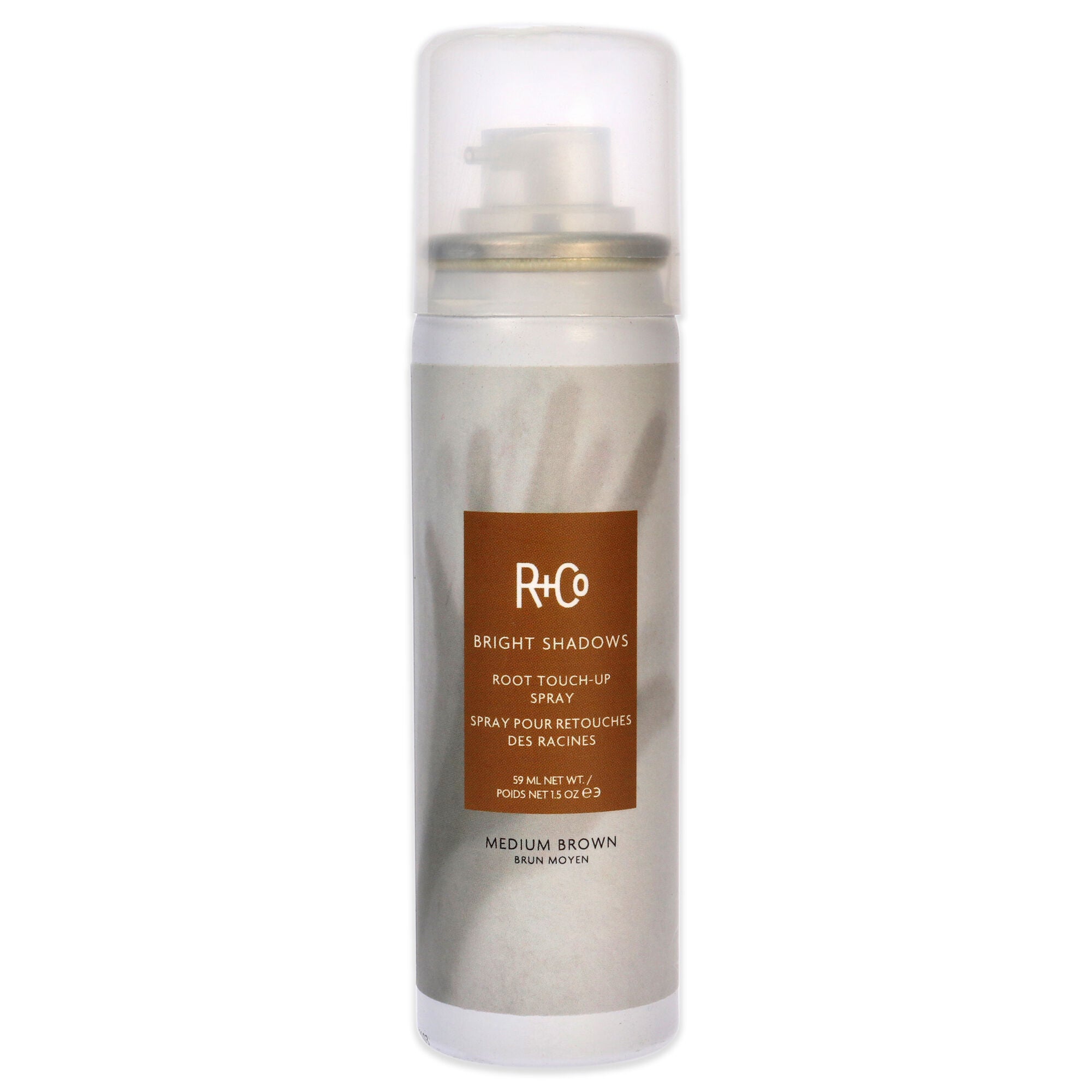 Bright Shadows Root Touch Up Spray - Medium Brown by R+Co for Unisex - 1.5 oz Hair Color, See Description, hi-res image number 0