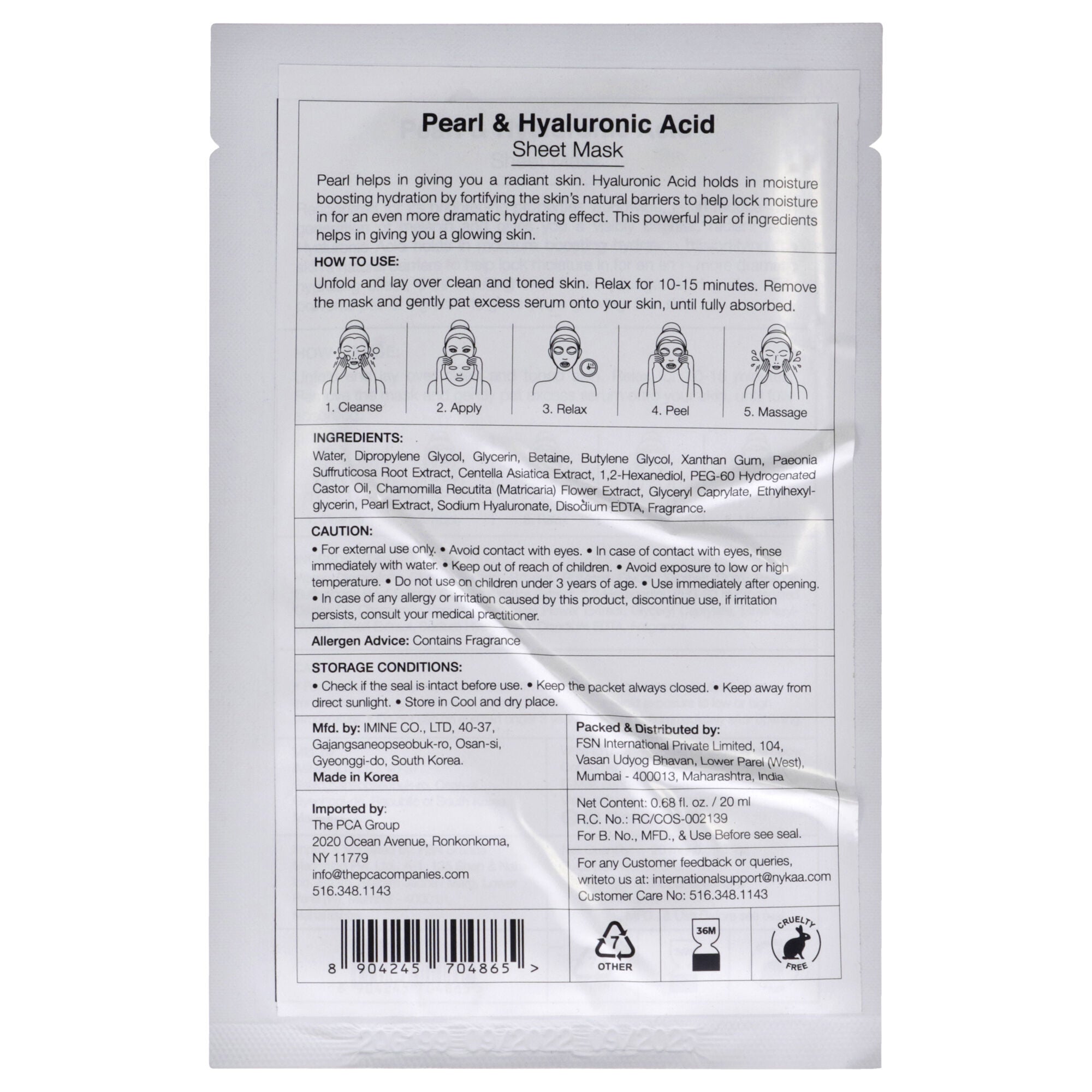 Skin Secrets Sheet Mask - Pearl and Hyaluronic Acid by Nykaa Naturals for Women - 1 Pc Mask, See Description, alternate image number 1