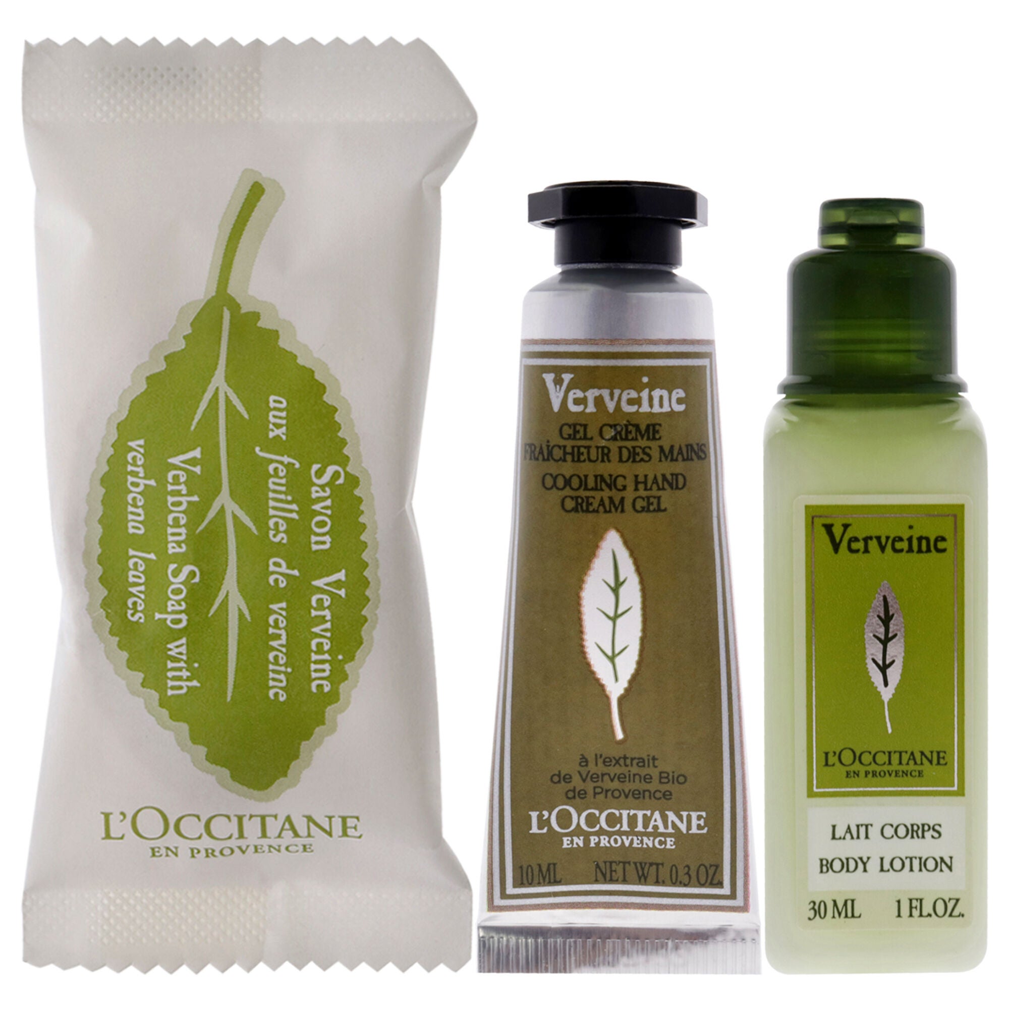 Essential Trio - Verbena by LOccitane for Unisex - 3 Pc 0.88oz Soap - Verbena Leaves, 1oz Body Lotion - Verbena, 0.3oz Hand Cream - Verbena, See Description, alternate image number 1