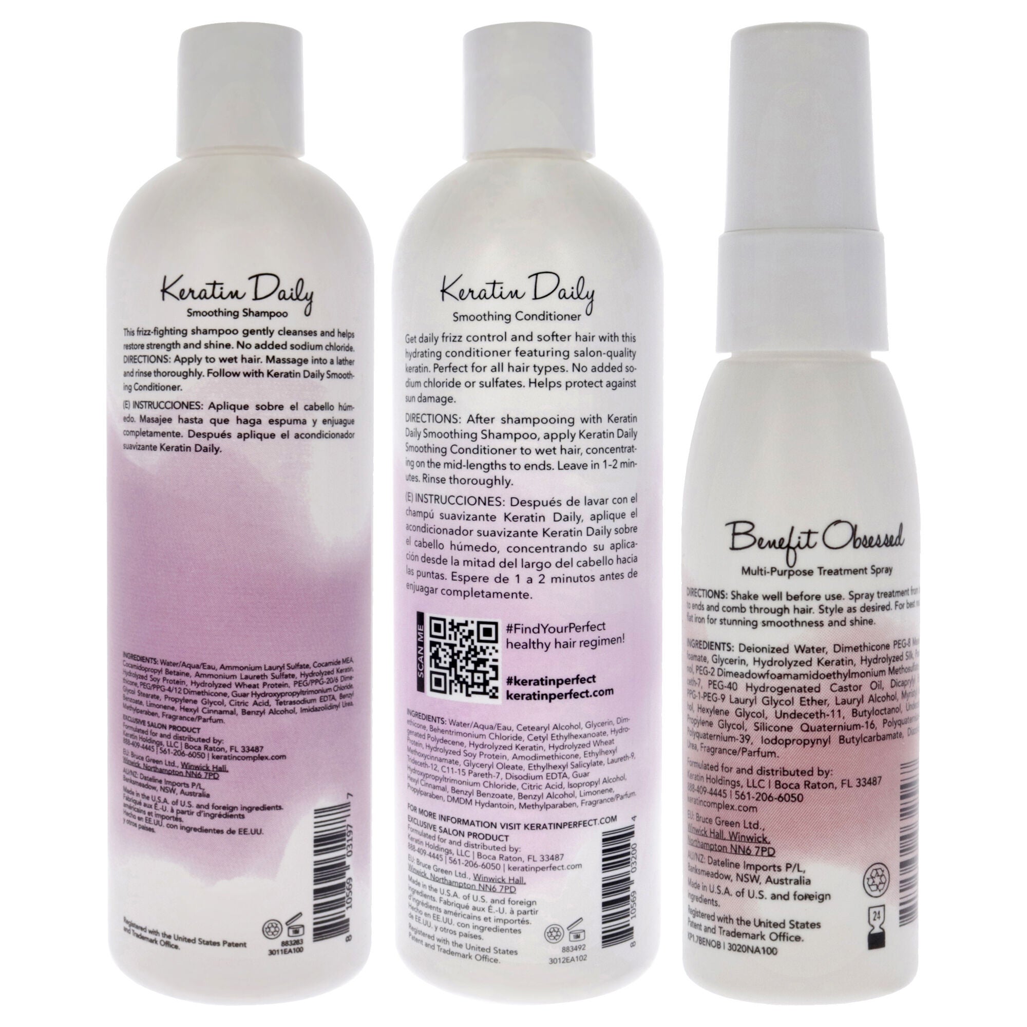 Keratin Daily Kit by Keratin Perfect for Unisex - 3Pc Kit 12oz Shampoo, 12oz Conditioner, 1.7oz Benefit Obsessed Treatment Spray, , alternate image number 3