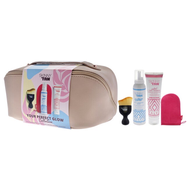 Your Perfect Glow Collection Set by Skinny Tan - 4 Pc Gift Set 5oz Self Tanning Whip, 1oz Day Instant Tanner, Miracle Blush, Pink Velvet Tanning Mit, NA, alternate image number null