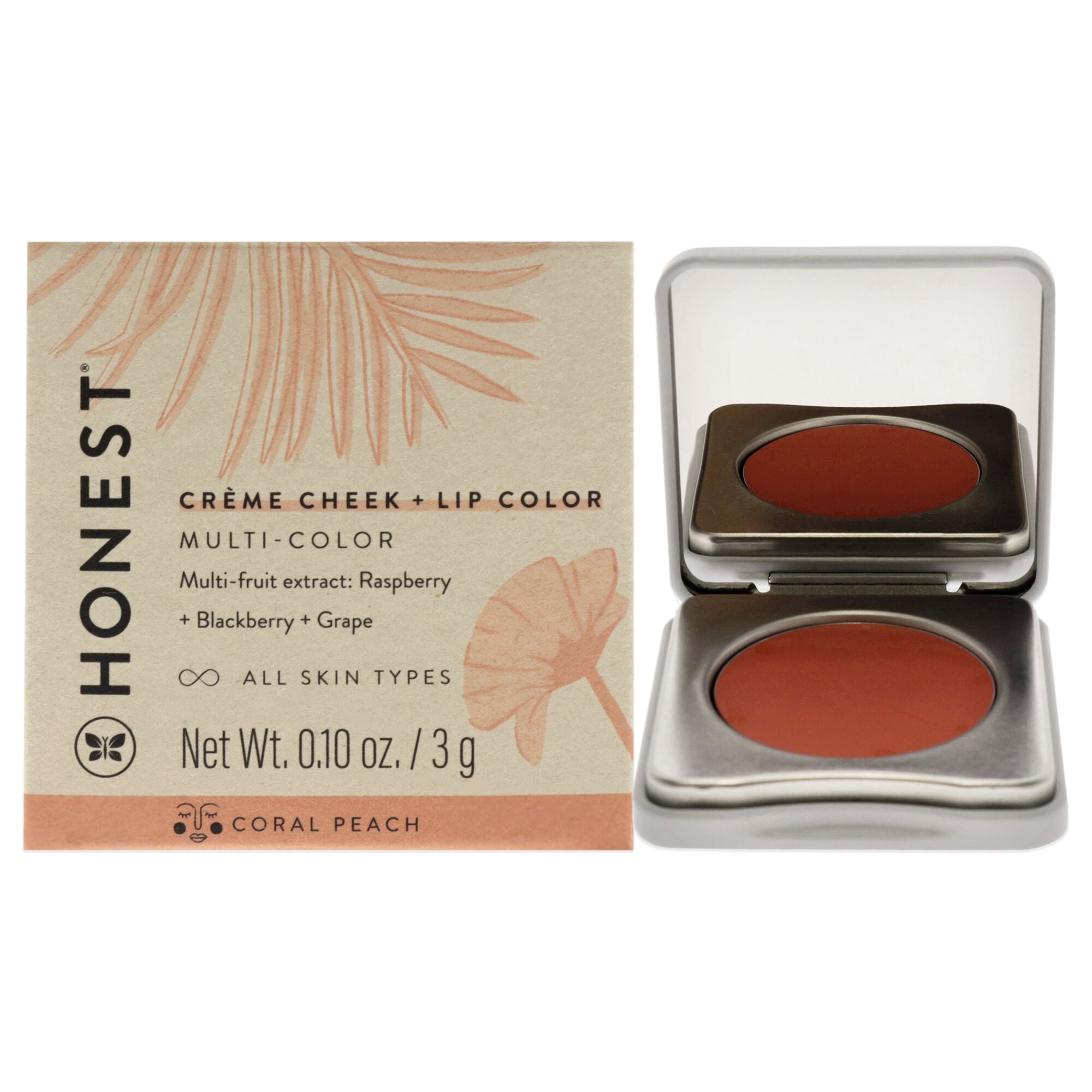 Creme Cheek Blush Plus Lip Color - Coral Peach by Honest for Women - 0.10 oz Makeup, See Description, hi-res image number 0