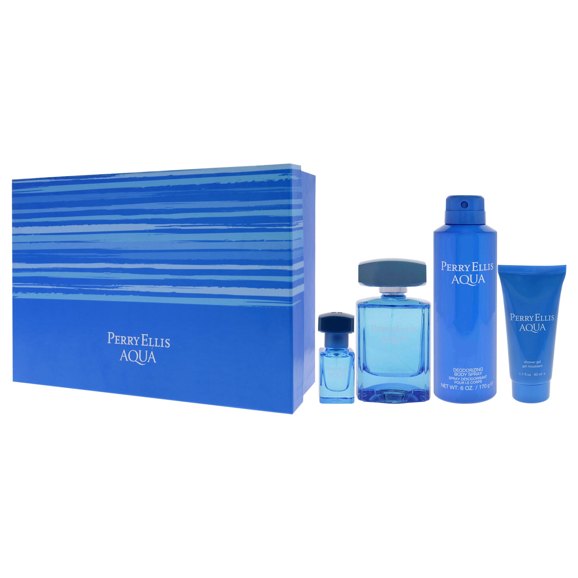 Perry Ellis Aqua by Perry Ellis for Men - 4 Pc Gift Set 3.4oz EDT Spray, 0.25oz EDT Spray, 6oz Deodorizing Body Spray, 1.7oz Shower Gel, See Description, alternate image number 3