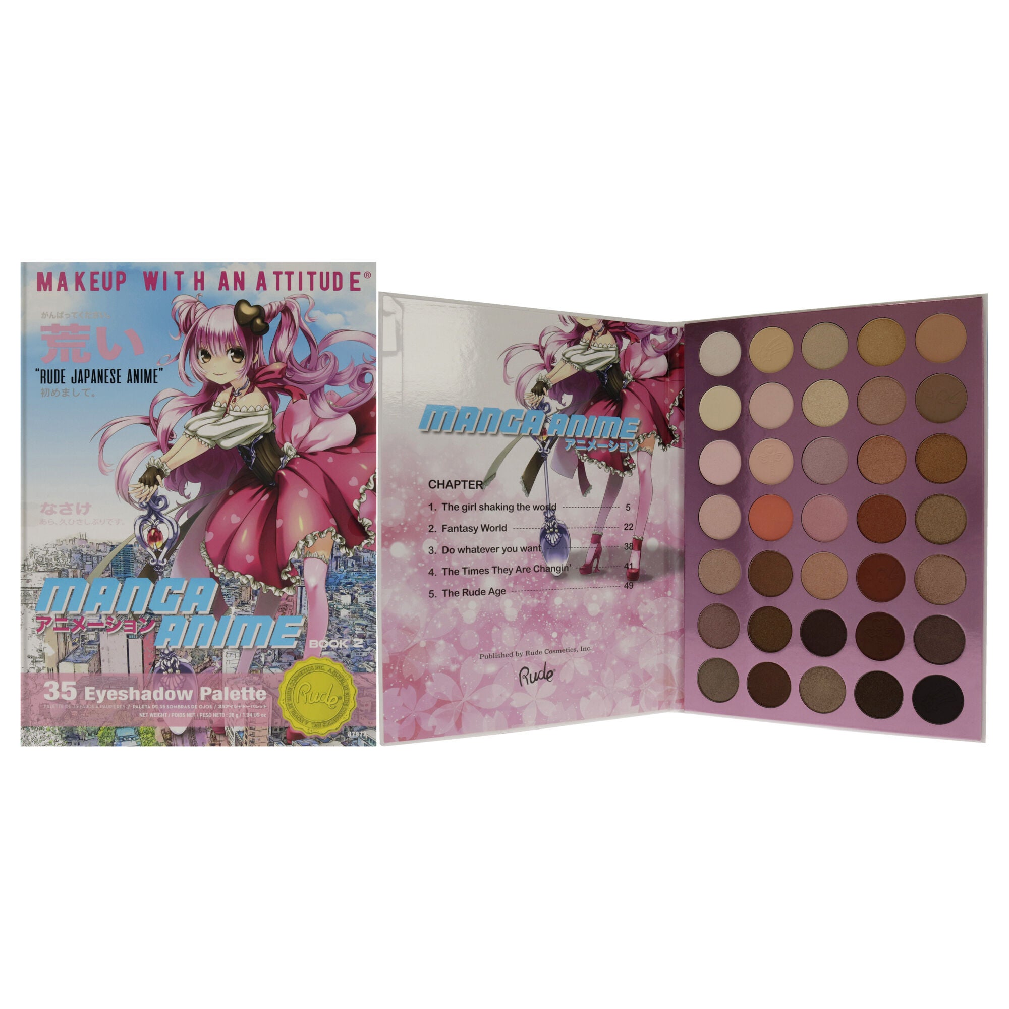 Manga Anime 35 Eyeshadow Palette Book 2 by Rude Cosmetics for Women - 1.34 oz Eye Shadow, See Description, hi-res image number 0