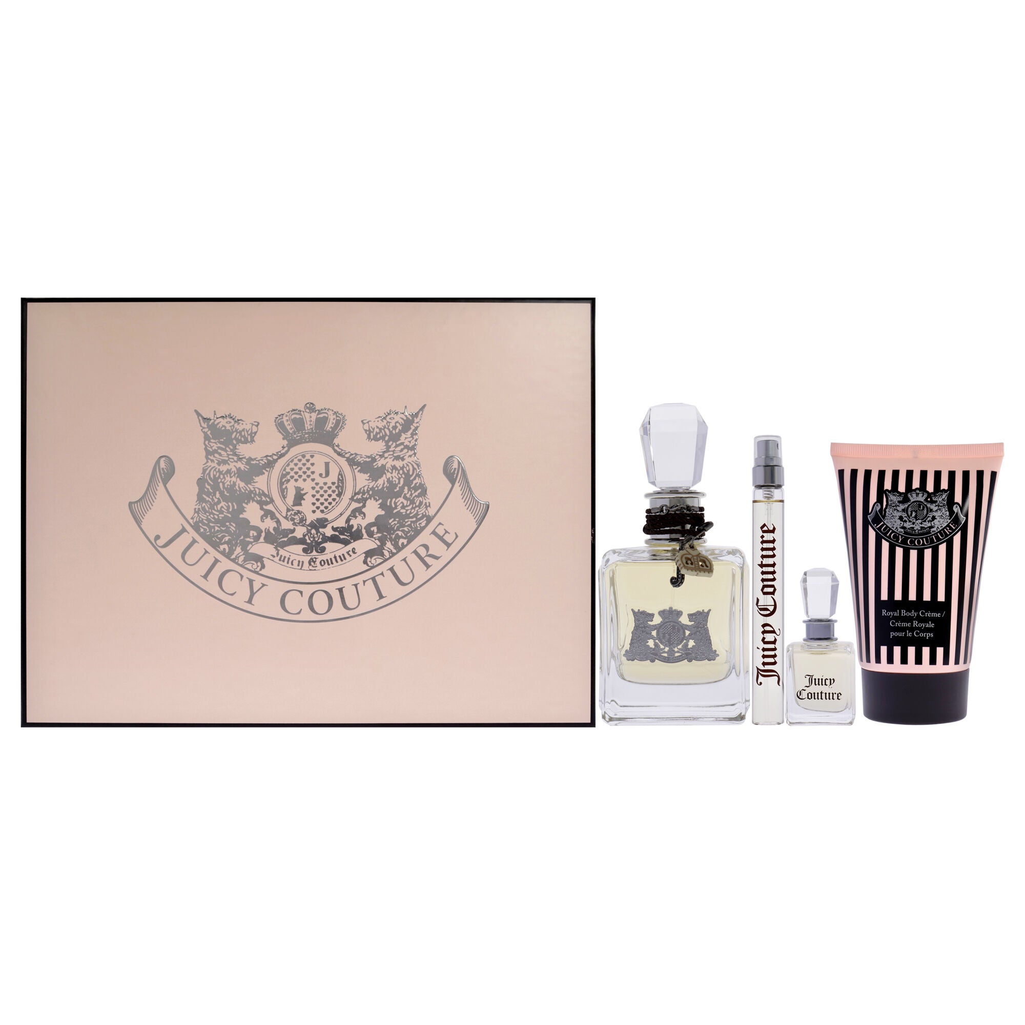 Juicy Couture by Juicy Couture for Women - 4 Pc Gift Set 3.4oz EDP Spray, 0.33oz EDP Spray, 0.17oz Deluxe Parfum Mini, 4.2oz Royal Body Cream, See Description, hi-res image number 0