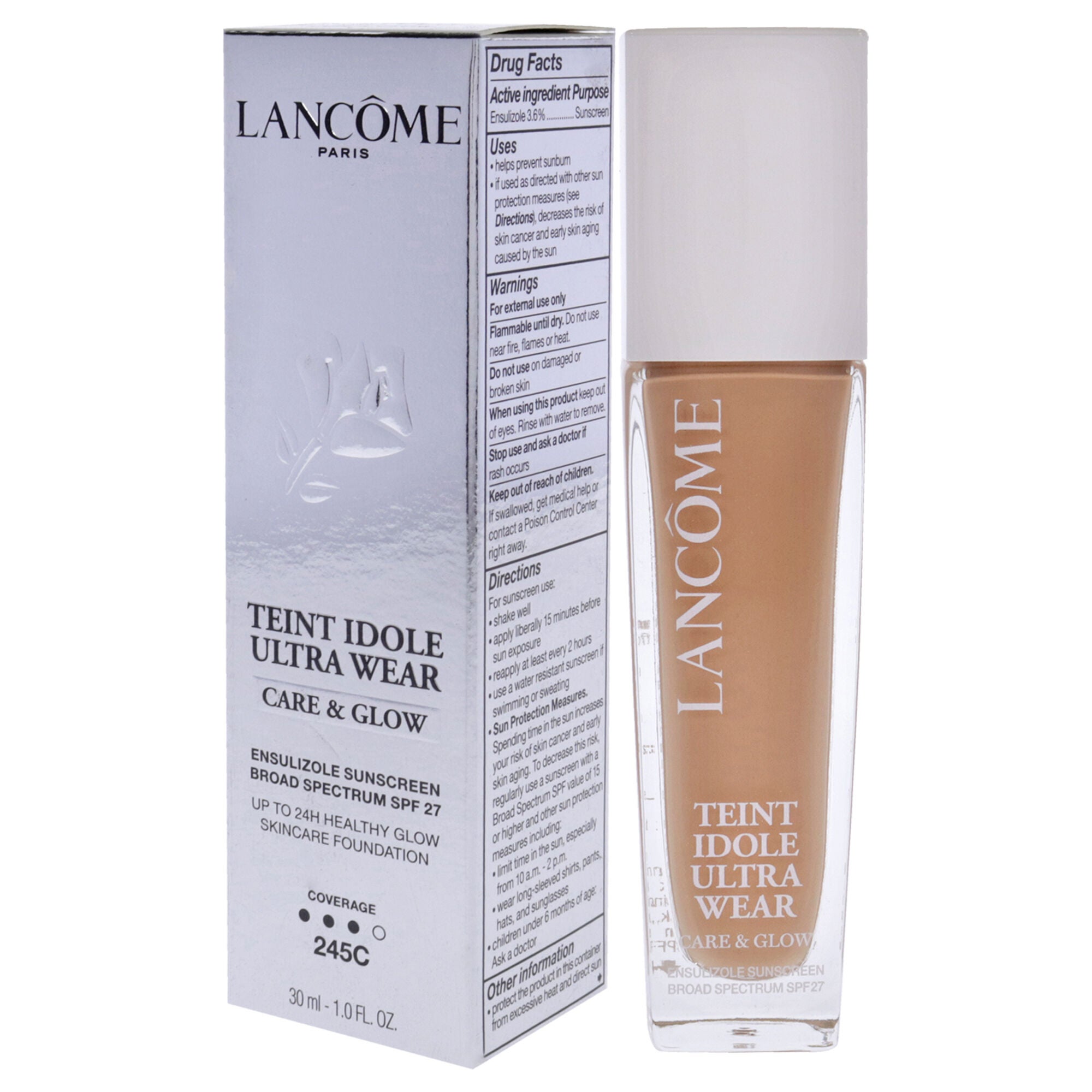 Teint Idol Ultra Wear Care and Glow SPF 27 - 245C Light With Cool Pink Undertones by Lancome for Women - 1 oz Foundation, See Description, alternate image number 3