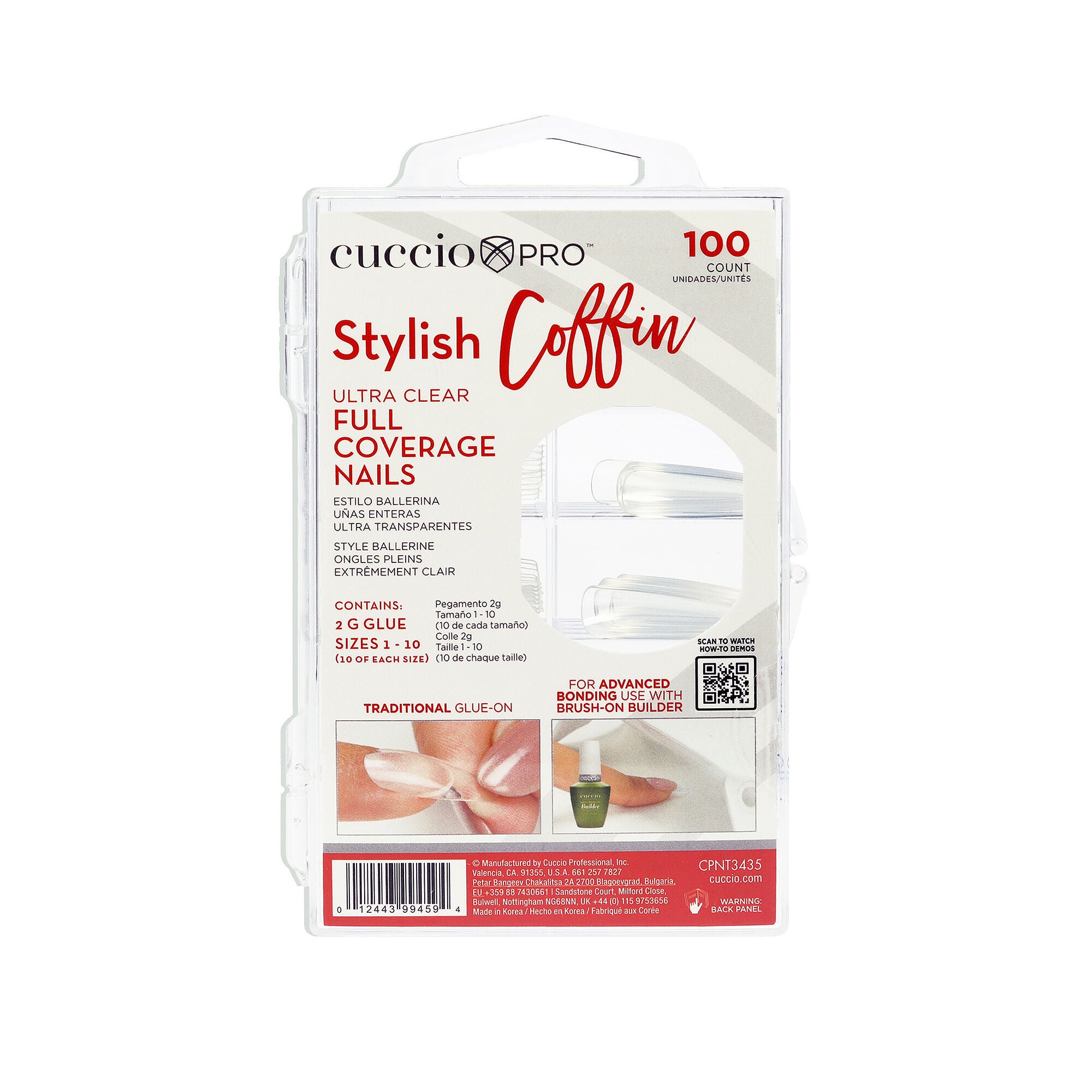 Full Cover Tips - Stylish Coffin by Cuccio Pro for Unisex - 100 Count Nail Tips, See Description, hi-res image number 0