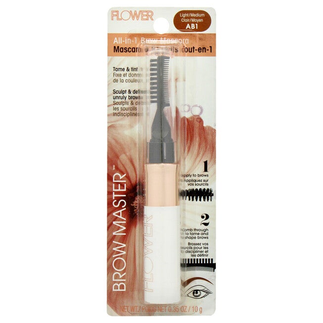 Brow Master All-In-1 Brow Mascara - AB1 Light Medium by Flower Beauty for Women - 0.35 oz Eyebrow, NA, hi-res image number null